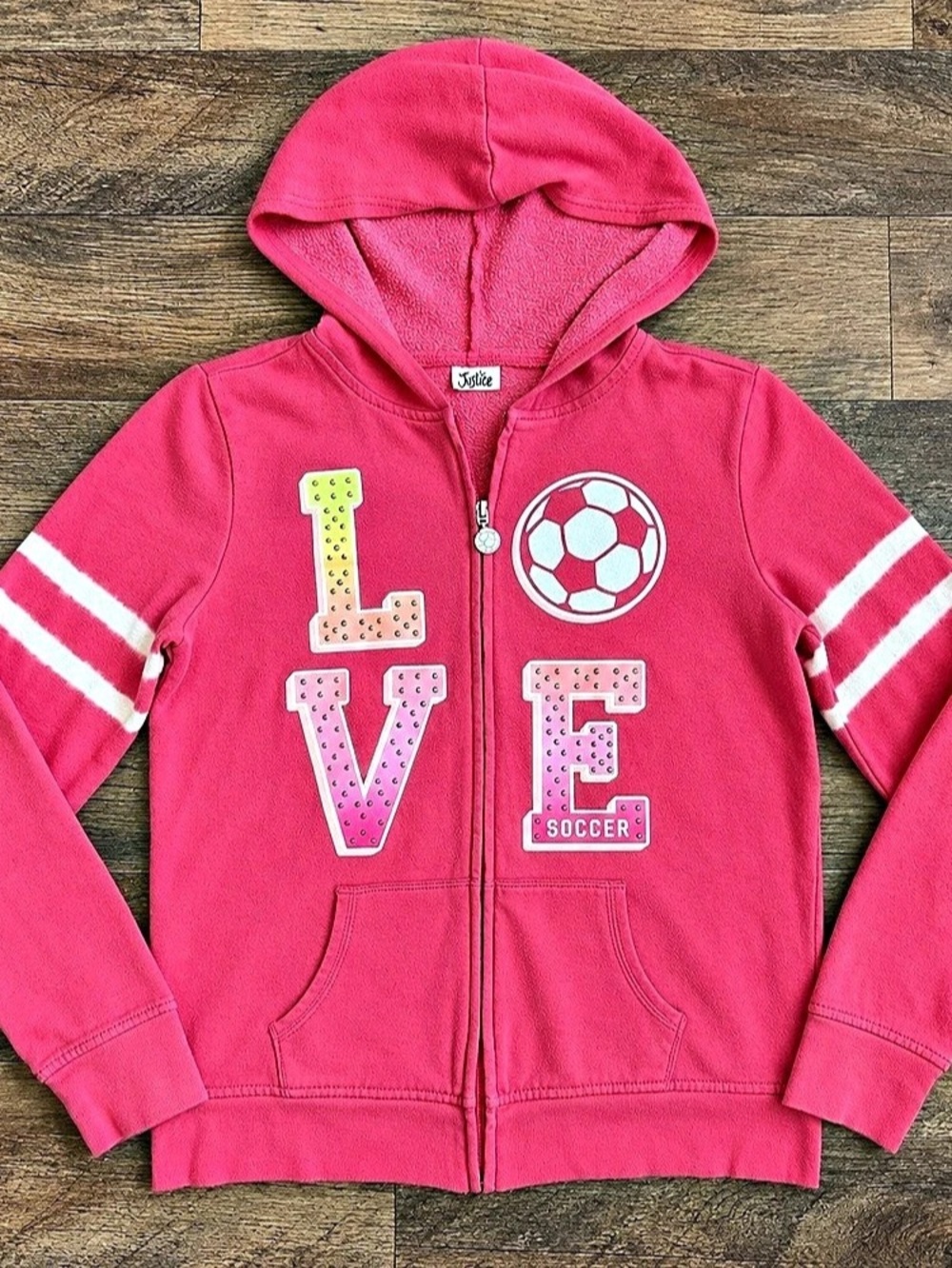 Justice Love Soccer Rhinestone Full-Zip Hoodie Girls 16